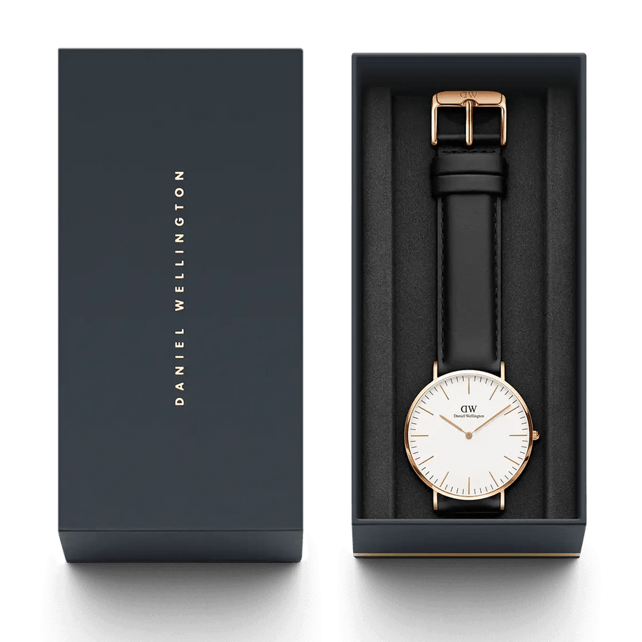 Daniel Wellington Classic Sheffield White Dial Black Leather Strap Watch For Men - DW00100084