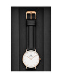 Daniel Wellington Classic Sheffield White Dial Black Leather Strap Watch for Women - DW00100036