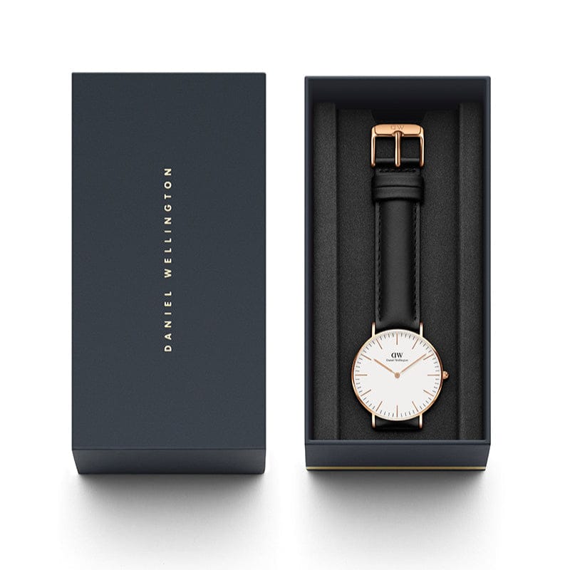 Daniel Wellington Classic Sheffield White Dial Black Leather Strap Watch for Women - DW00100036