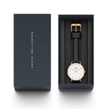 Daniel Wellington Classic Sheffield White Dial Black Leather Strap Watch for Women - DW00100036