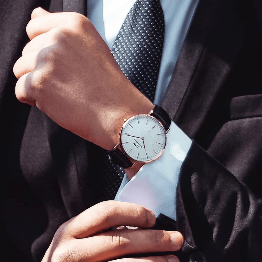 Daniel Wellington Classic Sheffield White Dial Black Leather Strap Watch for Women - DW00100036