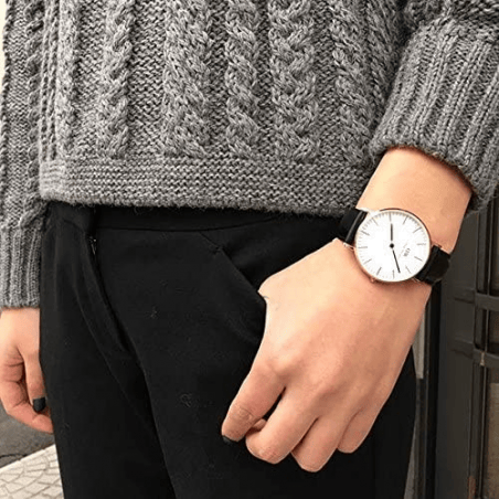 Daniel Wellington Classic Sheffield White Dial Black Leather Strap Watch for Women - DW00100036
