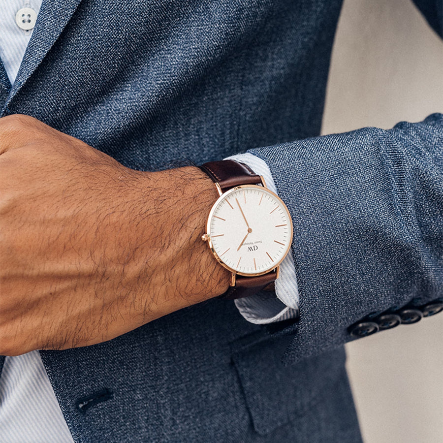 Daniel Wellington Classic Sheffield White Dial Black Leather Strap Watch for Women - DW00100036