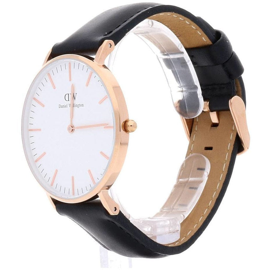 Daniel Wellington Classic Sheffield White Dial Black Leather Strap Watch for Women - DW00100036
