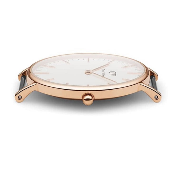 Daniel Wellington Classic Sheffield White Dial Black Leather Strap Watch for Women - DW00100036