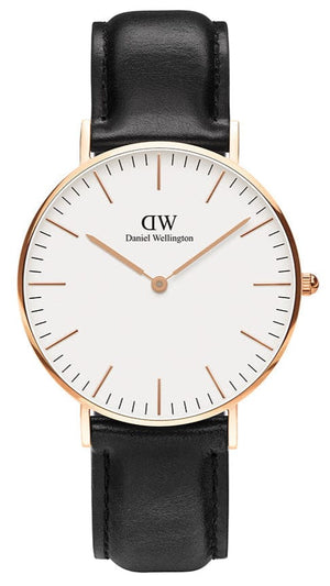 Daniel Wellington Classic Sheffield White Dial Black Leather Strap Watch for Women - DW00100036