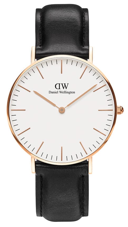 Daniel Wellington Classic Sheffield White Dial Black Leather Strap Watch for Women - DW00100036