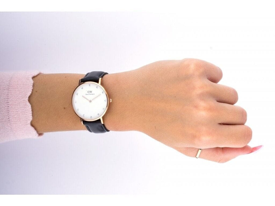 Daniel Wellington Classic Sheffield White Dial Black Leather Strap Watch For Women - DW00100076