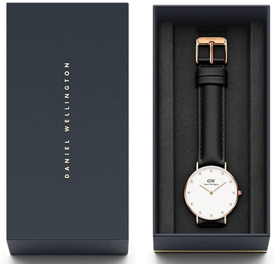 Daniel Wellington Classic Sheffield White Dial Black Leather Strap Watch For Women - DW00100076