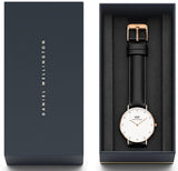 Daniel Wellington Classic Sheffield White Dial Black Leather Strap Watch For Women - DW00100076