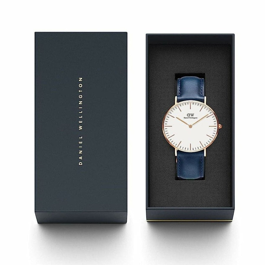 Daniel Wellington Classic Somerset White Dial Blue Leather Strap Watch For Women - DW00100123