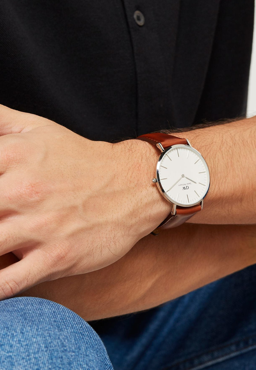 Daniel Wellington Classic St Mawes White Dial Brown Leather Strap Watch For Men - DW00100021