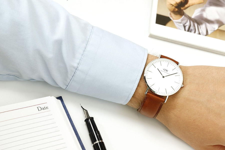 Daniel Wellington Classic St Mawes White Dial Brown Leather Strap Watch For Men - DW00100021