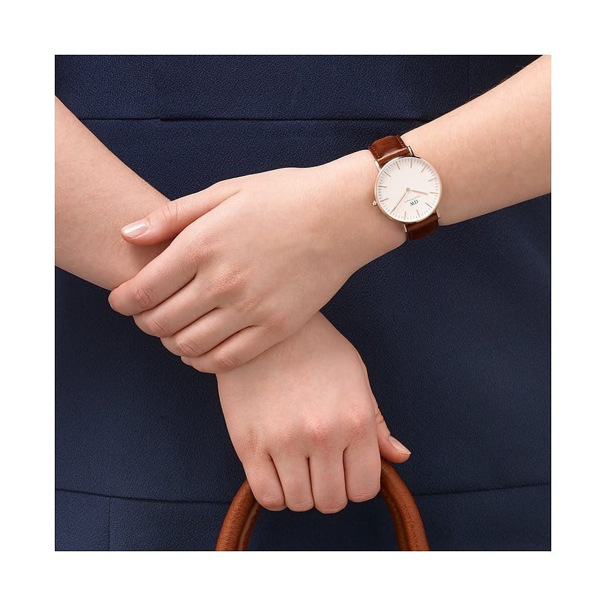 Daniel Wellington Classic St. Mawes White Dial Brown Leather Strap Watch for Men - DW00100035