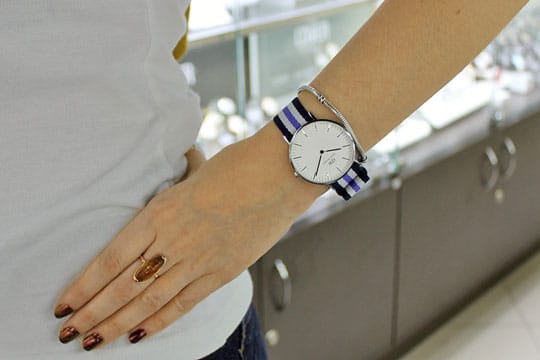 Daniel Wellington Classic Trinity White Dial Three Tone Nylon Strap Watch For Women - 0609DW