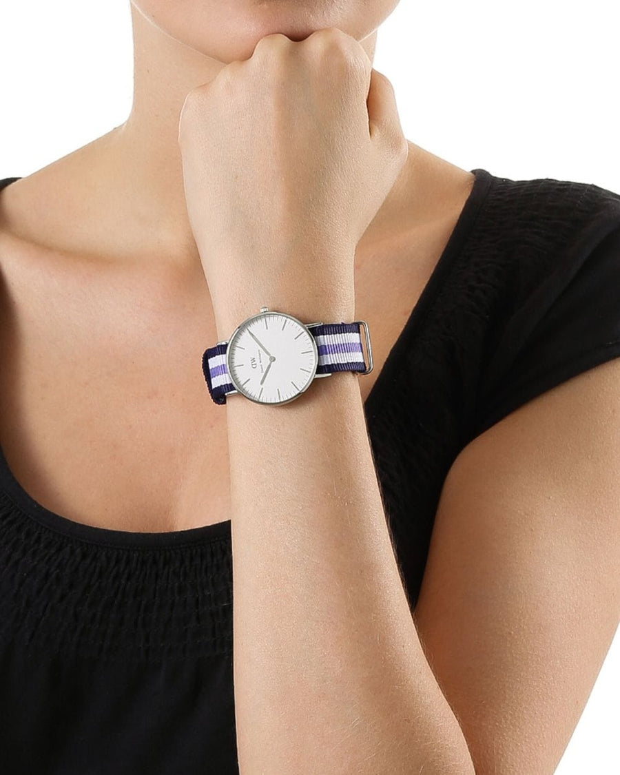 Daniel Wellington Classic Trinity White Dial Three Tone Nylon Strap Watch For Women - 0609DW