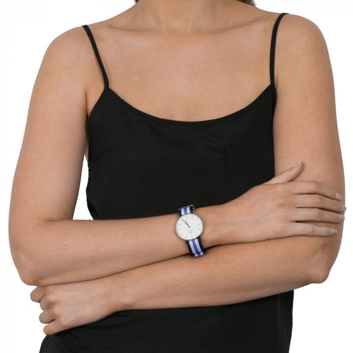 Daniel Wellington Classic Trinity White Dial Three Tone Nylon Strap Watch For Women - 0609DW