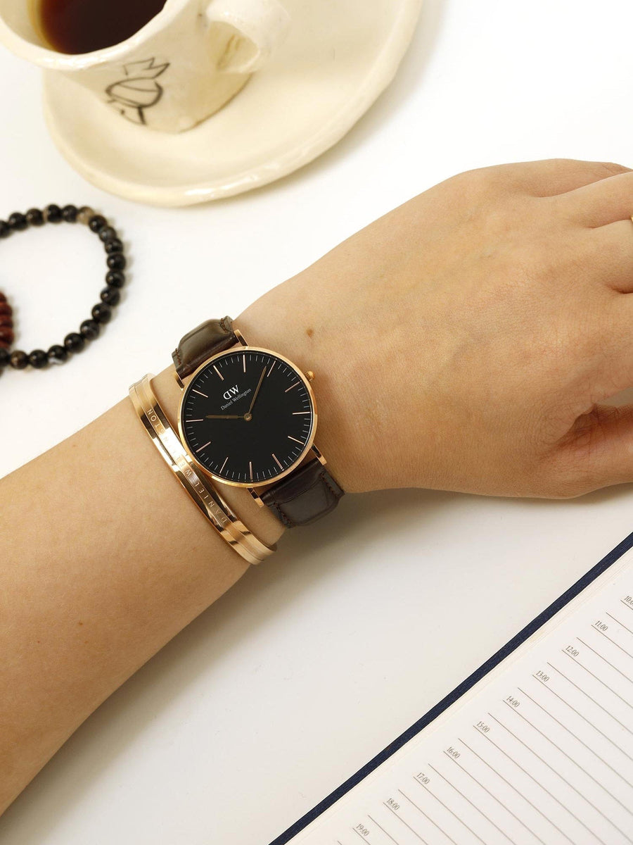 Daniel Wellington Classic York Black Dial Brown Leather Strap Watch For Women - DW00100140