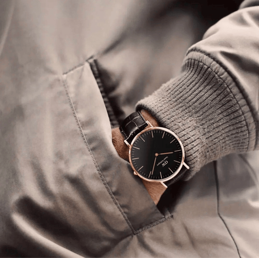 Daniel Wellington Classic York Black Dial Brown Leather Strap Watch For Women - DW00100140