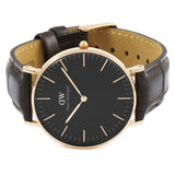 Daniel Wellington Classic York Black Dial Brown Leather Strap Watch For Women - DW00100140