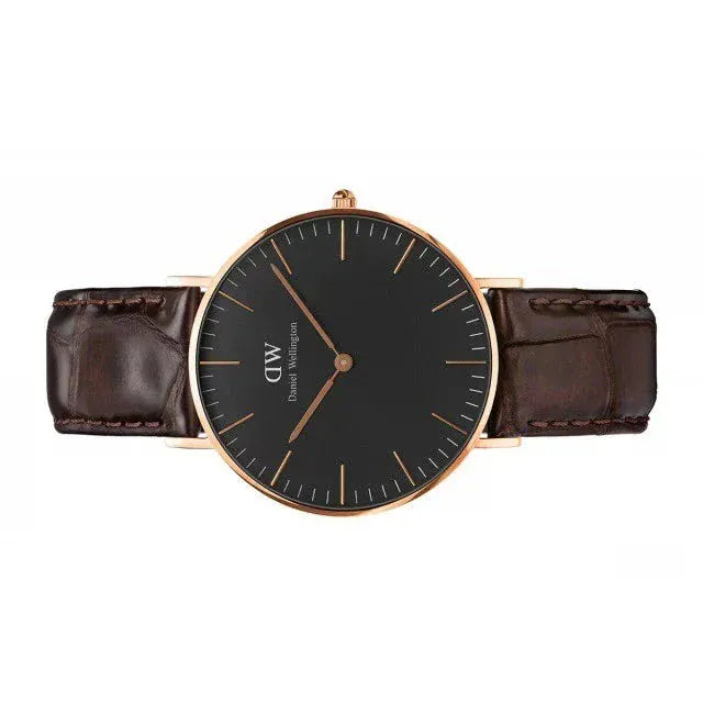 Daniel Wellington Classic York Black Dial Brown Leather Strap Watch For Women - DW00100140