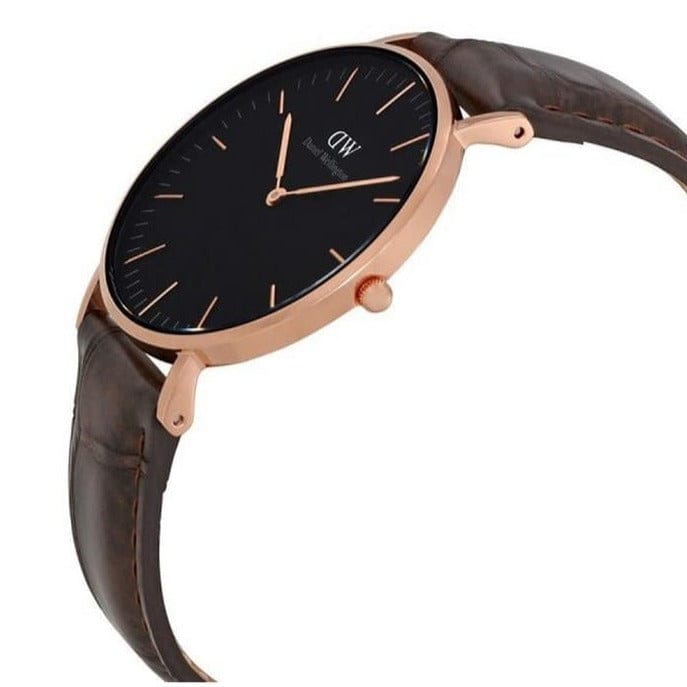 Daniel Wellington Classic York Black Dial Brown Leather Strap Watch For Women - DW00100140