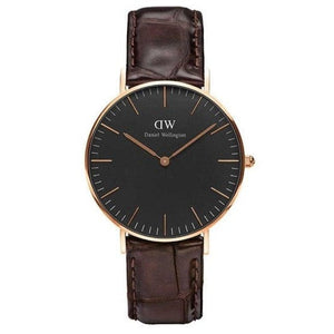 Daniel Wellington Classic York Black Dial Brown Leather Strap Watch For Women - DW00100140