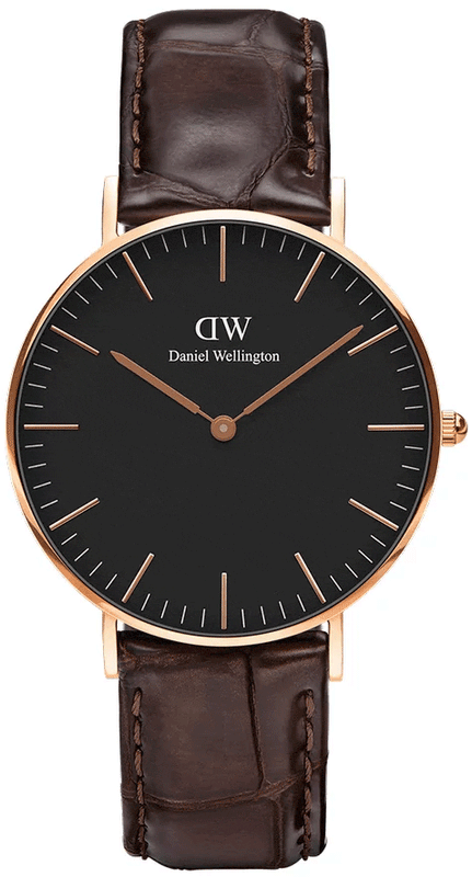 Daniel Wellington Classic York Black Dial Brown Leather Strap Watch For Women - DW00100140