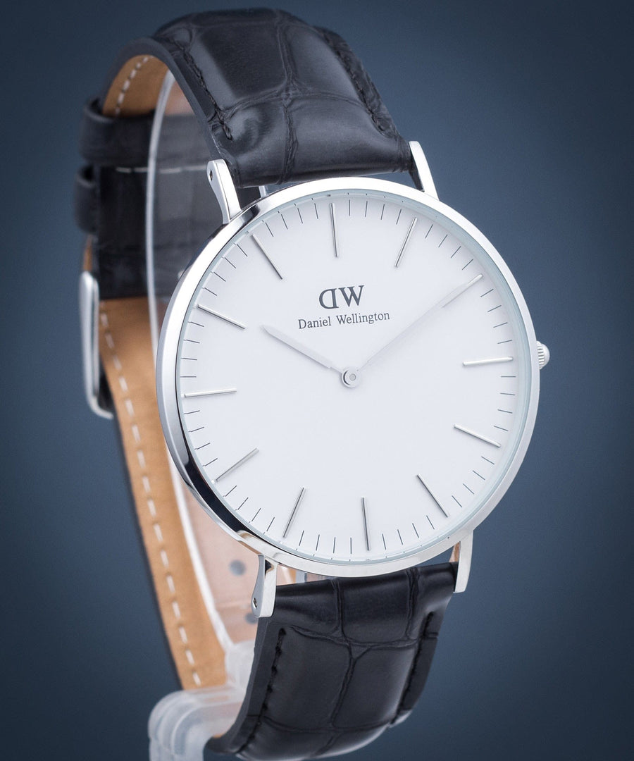 Daniel Wellington Classic York White Dial Black Leather Strap Watch For Men - DW00100025