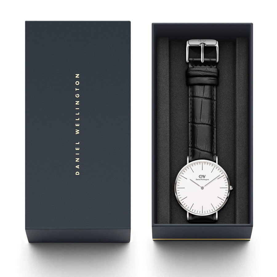 Daniel Wellington Classic York White Dial Black Leather Strap Watch For Men - DW00100025