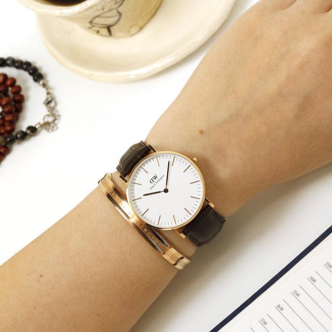 Daniel Wellington Classic York White Dial Brown Leather Strap Watch For Women - DW00100038
