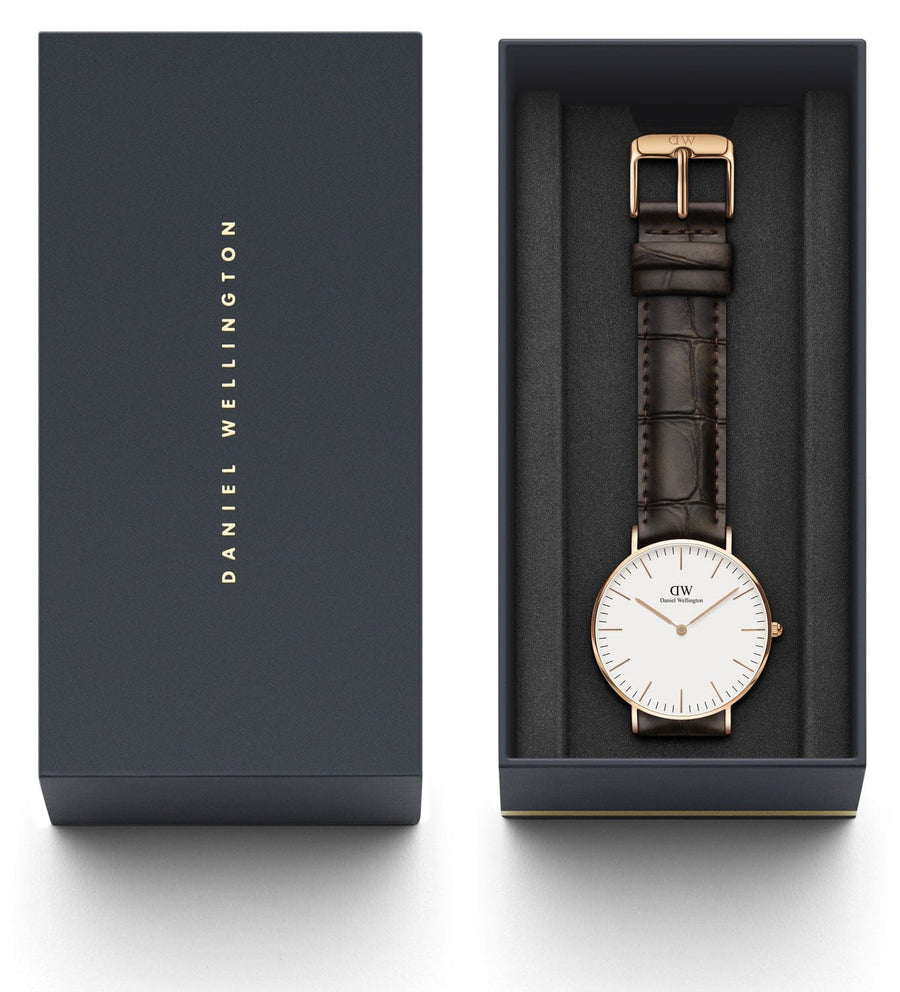 Daniel Wellington Classic York White Dial Brown Leather Strap Watch For Women - DW00100038