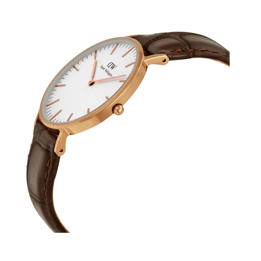 Daniel Wellington Classic York White Dial Brown Leather Strap Watch For Women - DW00100038