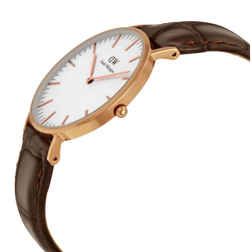 Daniel Wellington Classic York White Dial Brown Leather Strap Watch For Women - DW00100038