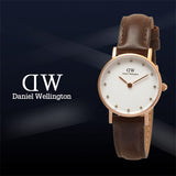 Daniel Wellington Classy Bristol White Dial Brown Leather Strap Watch For Women - DW00100062