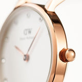 Daniel Wellington Classy Bristol White Dial Brown Leather Strap Watch For Women - DW00100062