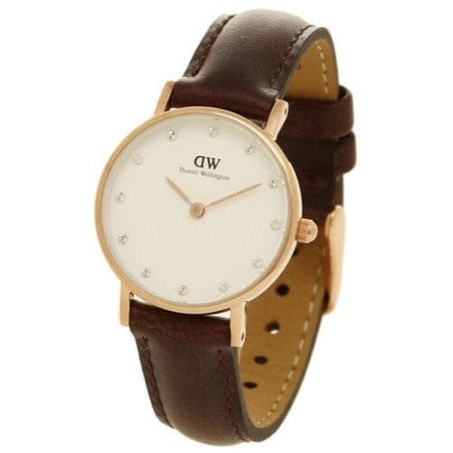 Daniel Wellington Classy Bristol White Dial Brown Leather Strap Watch For Women - DW00100062