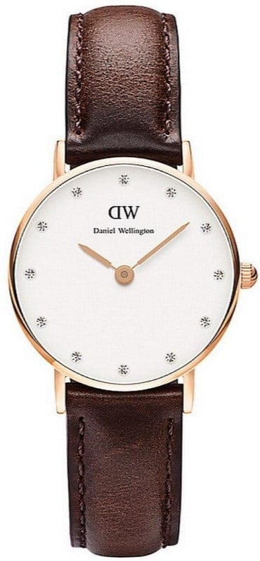 Daniel Wellington Classy Bristol White Dial Brown Leather Strap Watch For Women - DW00100062