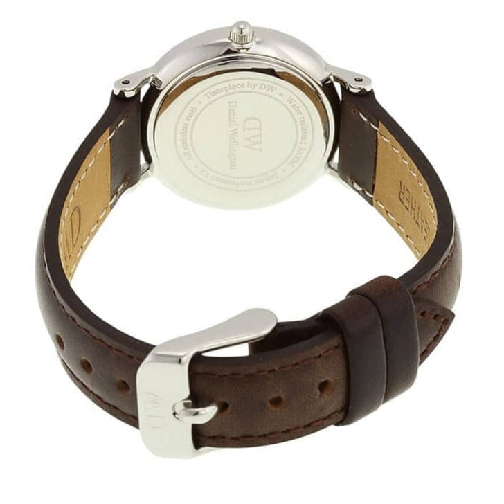 Daniel Wellington Classy Bristol White Dial Brown Leather Strap Watch For Women - DW00100070
