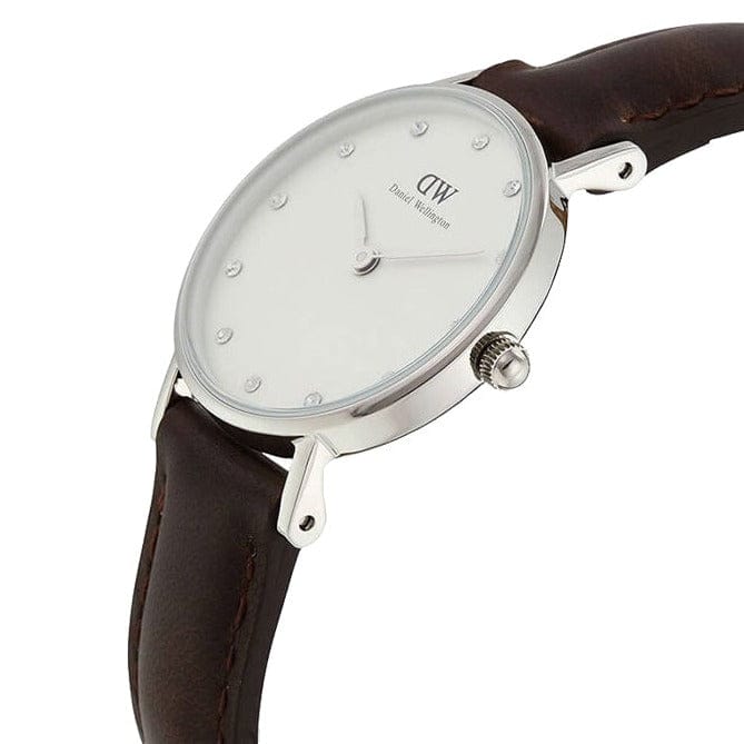 Daniel Wellington Classy Bristol White Dial Brown Leather Strap Watch For Women - DW00100070