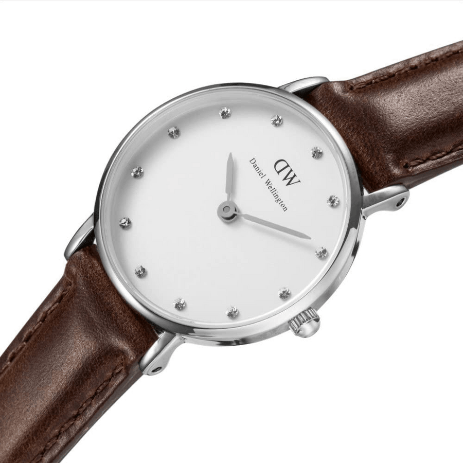 Daniel Wellington Classy Bristol White Dial Brown Leather Strap Watch For Women - DW00100070