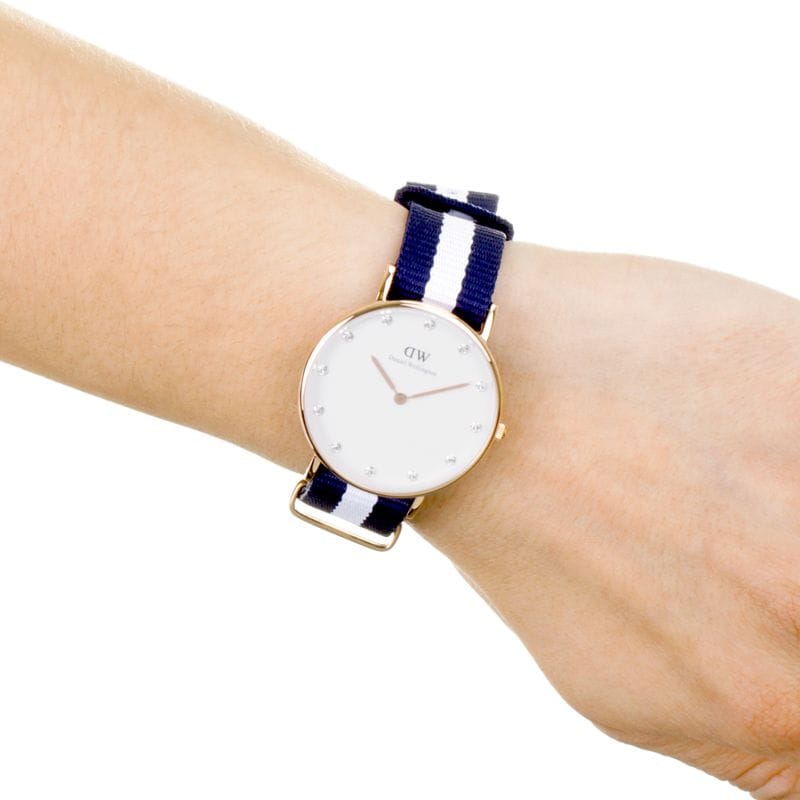 Daniel Wellington Classy Glasgow White Dial Two Tone Nylon Strap Watch For Women - DW00100078