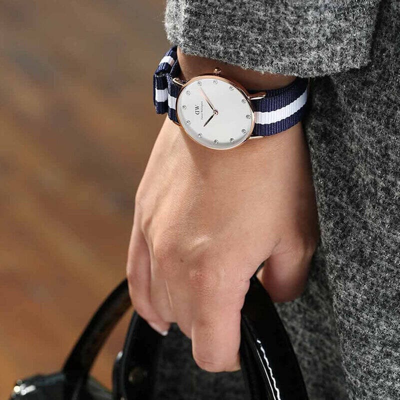 Daniel Wellington Classy Glasgow White Dial Two Tone Nylon Strap Watch For Women - DW00100078