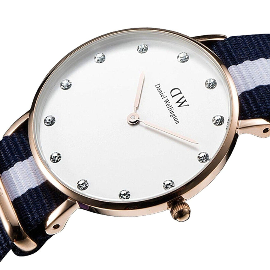 Daniel Wellington Classy Glasgow White Dial Two Tone Nylon Strap Watch For Women - DW00100078