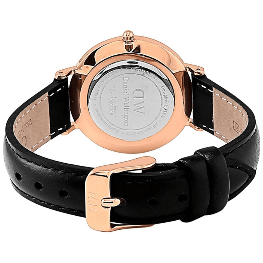 Daniel Wellington Classy Sheffield White Dial Black Leather Strap Watch For Women - DW00100060