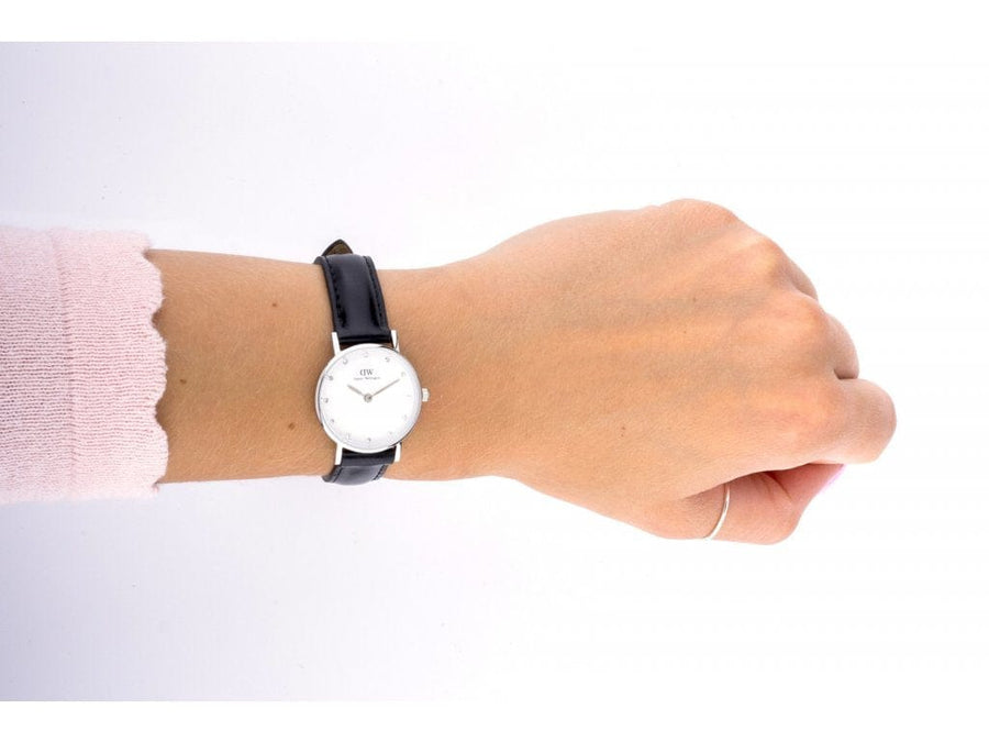 Daniel Wellington Classy Sheffield White Dial Black Leather Strap Watch For Women - DW00100068