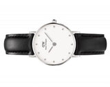 Daniel Wellington Classy Sheffield White Dial Black Leather Strap Watch For Women - DW00100068