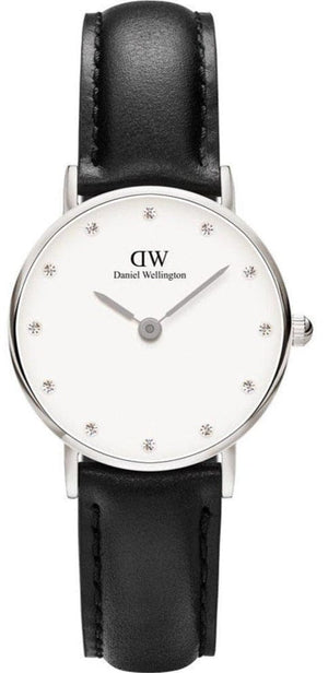 Daniel Wellington Classy Sheffield White Dial Black Leather Strap Watch For Women - DW00100068