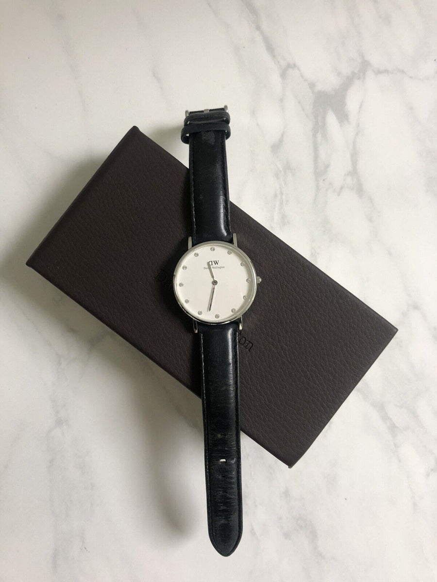 Daniel Wellington Classy Sheffield White Dial Black Leather Strap Watch For Women - DW00100080