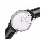 Daniel Wellington Classy Sheffield White Dial Black Leather Strap Watch For Women - DW00100080